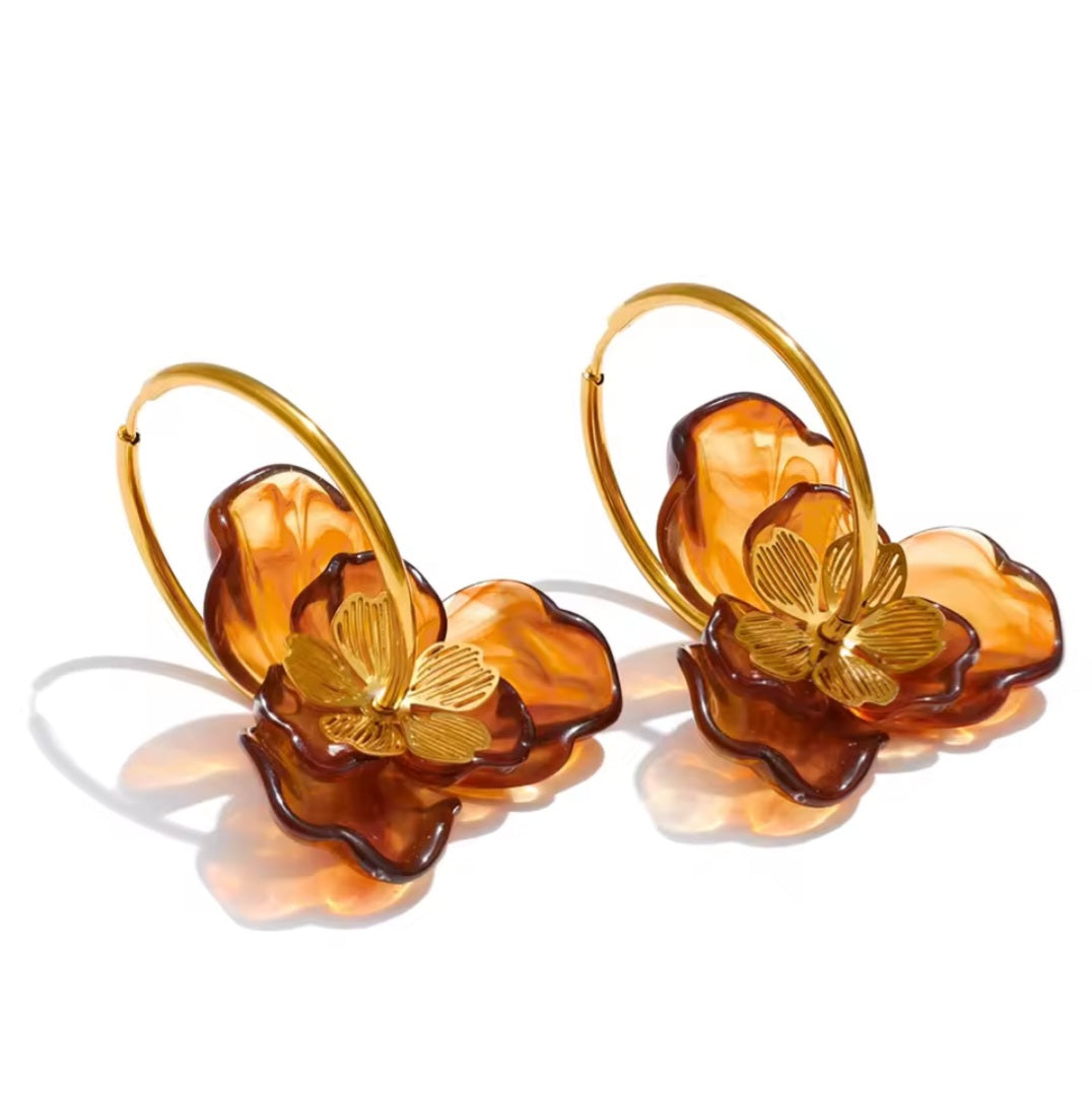 Amber Flower Charm Hoops main image 1